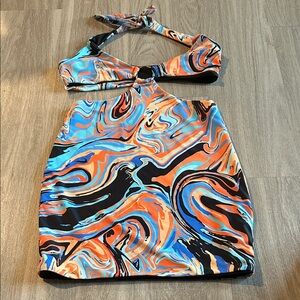 White Fox Mini Dress - Blue and Orange